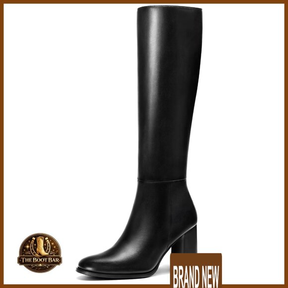 Knee High Boots Chunky Heel Round Toe Side Zip Fashion Tall Boots Y2K Chic